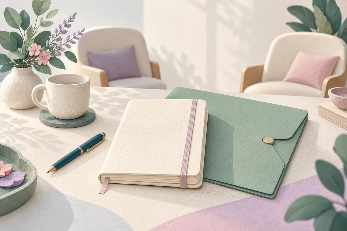 Calm editorial illustration of a diary and folder prepared for an appointment