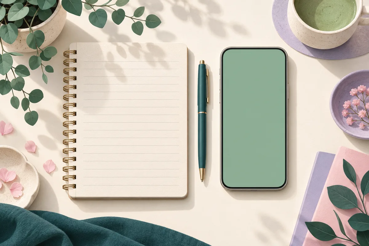 Calm editorial illustration comparing a paper diary with a phone