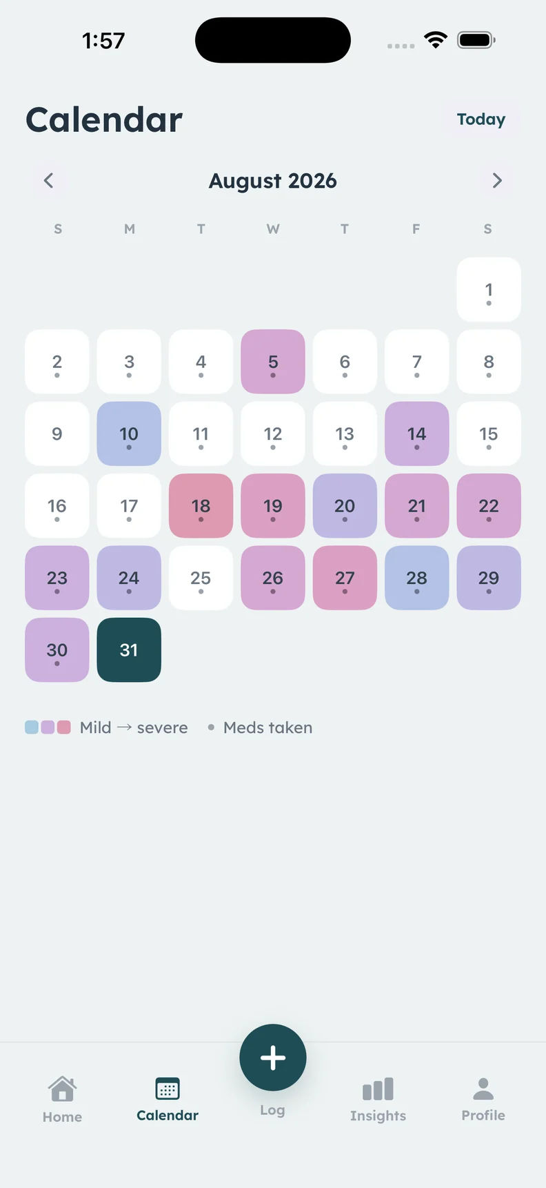 Real Calmira calendar showing recorded days