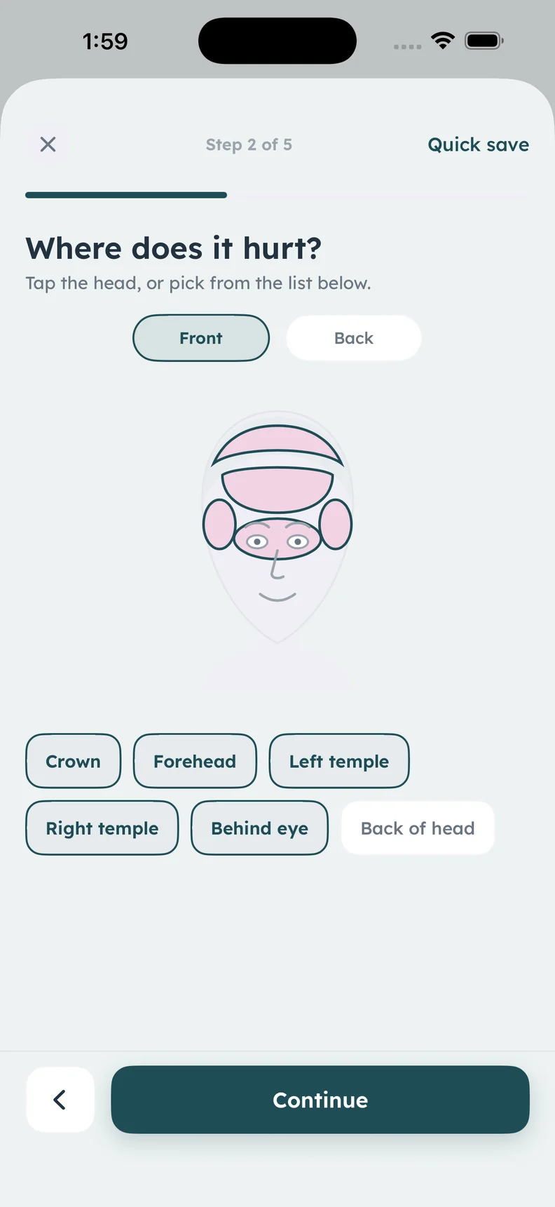 Actual Calmira head map for recording the location of headache pain