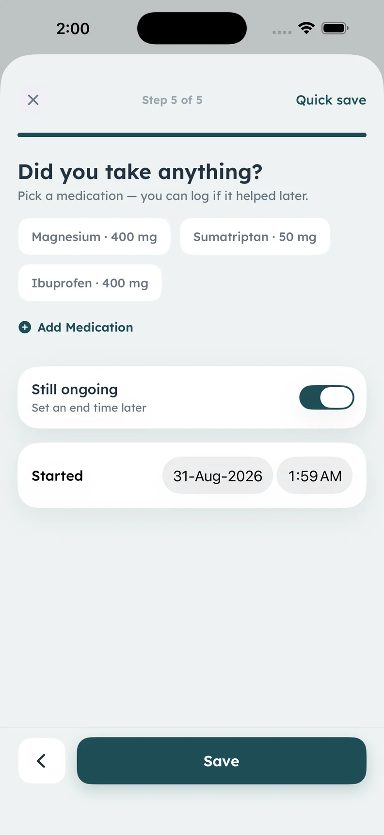 Actual Calmira medicine selection step within an attack log